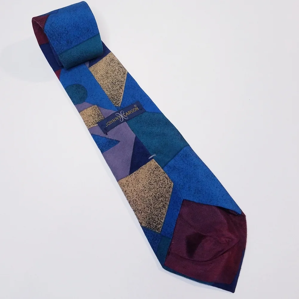 Johnny Carson Men's Tie Vintage Blue Burgundy Gold